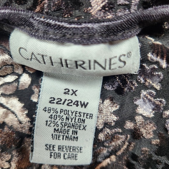 Catherines Top Size 2X‎ 22 24 Black Floral Paisley Velvet Burnout Blouse Womens - Picture 4 of 7
